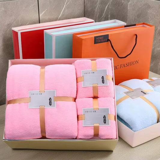 Ensemble de serviettes de bain en microfibre velours corail 3 pièces